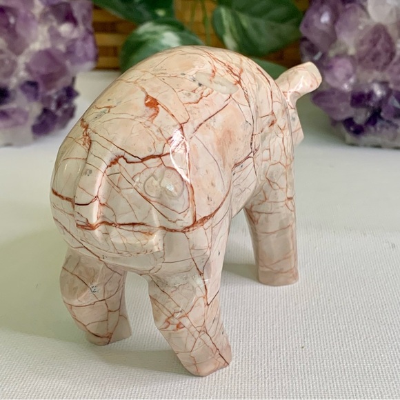 Large Pink Marble Carved Pig Figurine Farm Animal Polished Stone Swine 5" 539g - Picture 10 of 16